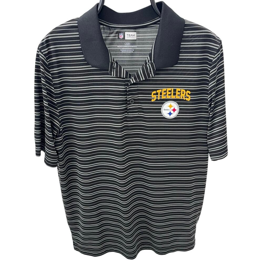 NFL Team Apparel Pittsburgh Steelers Polo Shirt~Grey Black Yellow Men's LG